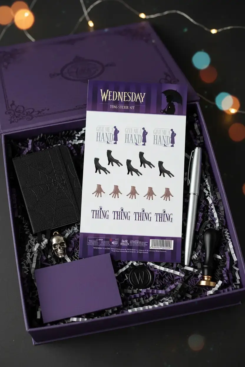 Wednesday Thing Sticker Seti – Laptop ve Defter İçin Thing Karakterli Çıkartma