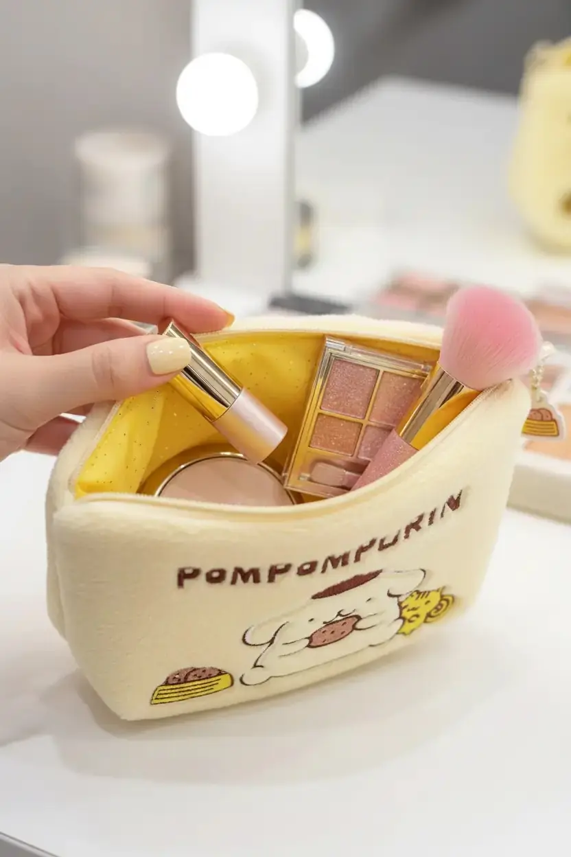 Sanrio Lisanslı Pompompurin Kozmetik Çantası Yumuşak Peluş Doku Sarı 23 Cm