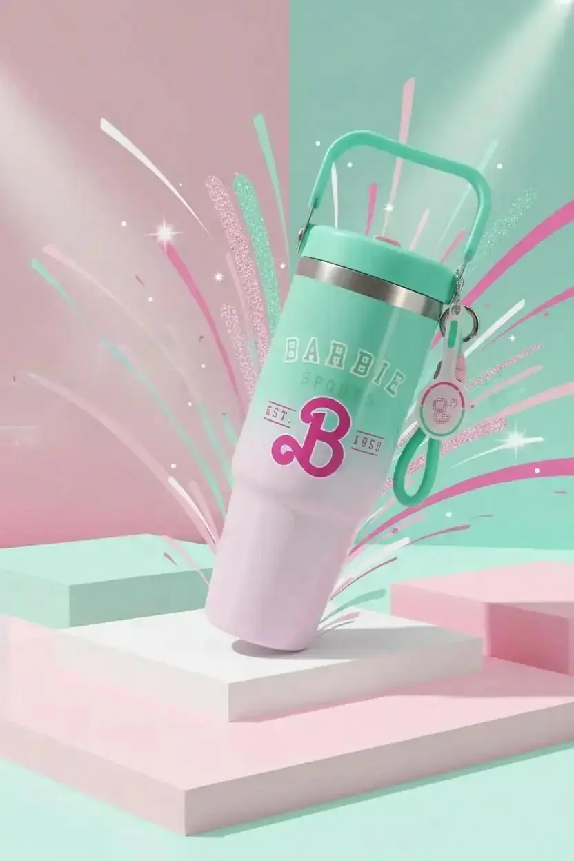 Barbie Lisanslı Pipetli Çift Cidarlı Çelik Matara 24,5 Cm – Tutacaklı