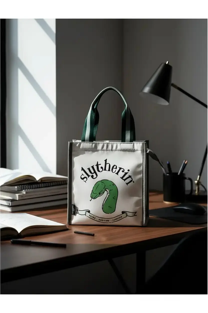 Harry Potter Lisanslı Slytherin Yiyecek Çantası – Dayanıklı Astarlı Beslenme Çantası ve Günlük Taşıma Çantası 23 Cm