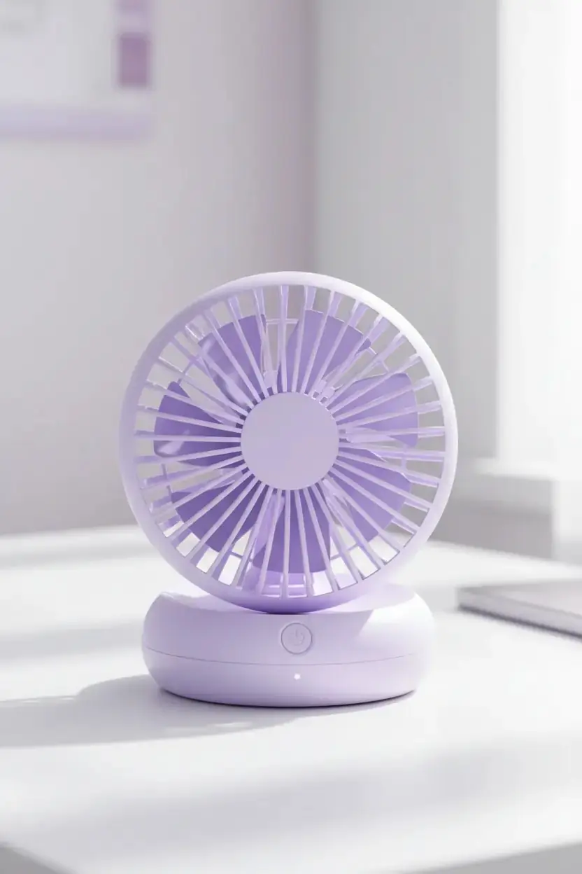 Miniso Lisanslı Soğutmalı Taşınabilir Masaüstü Fan Mor – Çok Kademeli Hız Ayarlı Şık Tasarım 14 Cm