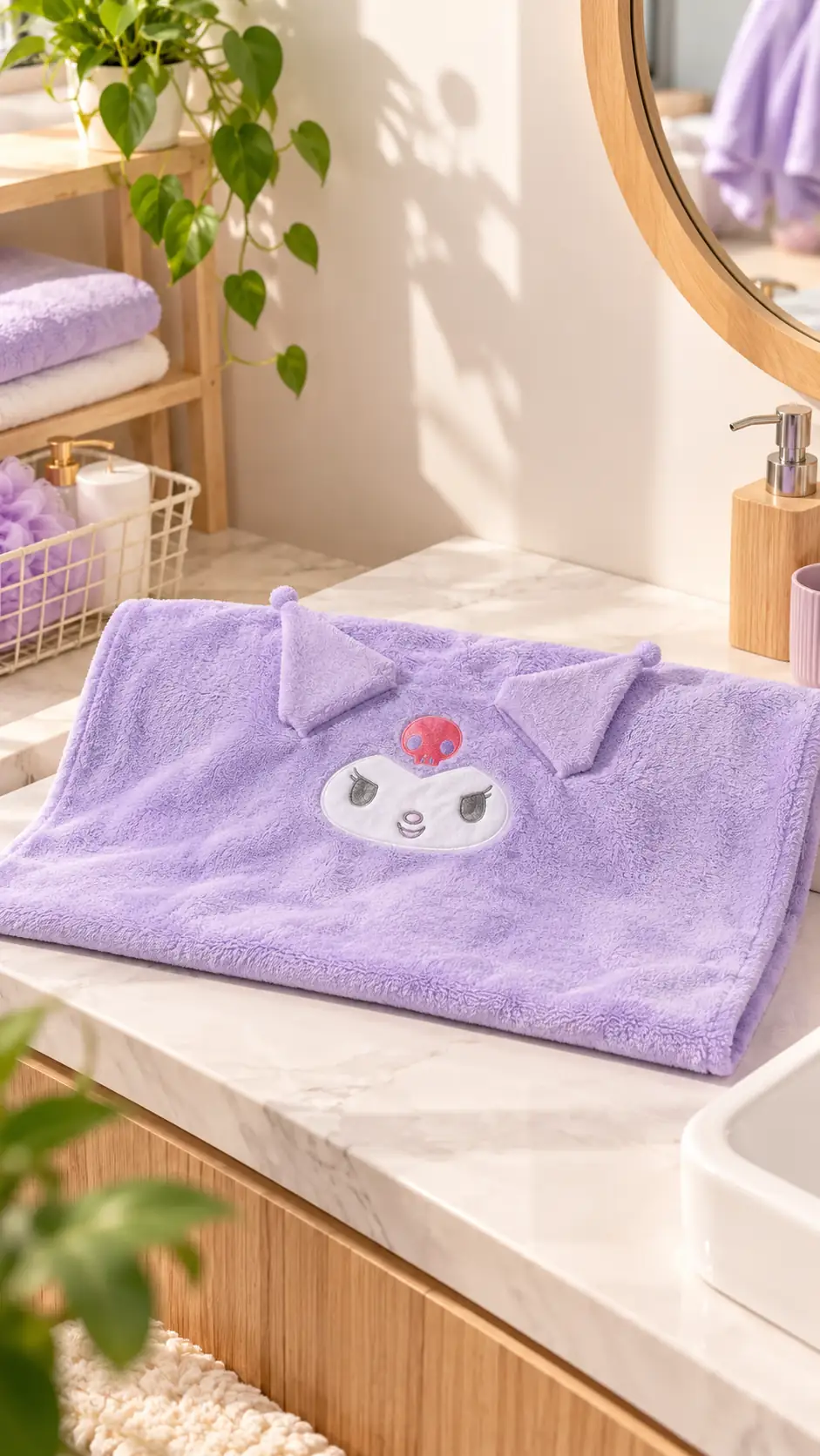 Kuromi Lisanslı Mercan Polar Emici Banyo Havlusu 140 x 70 cm – Mor Yumuşak Tasarım
