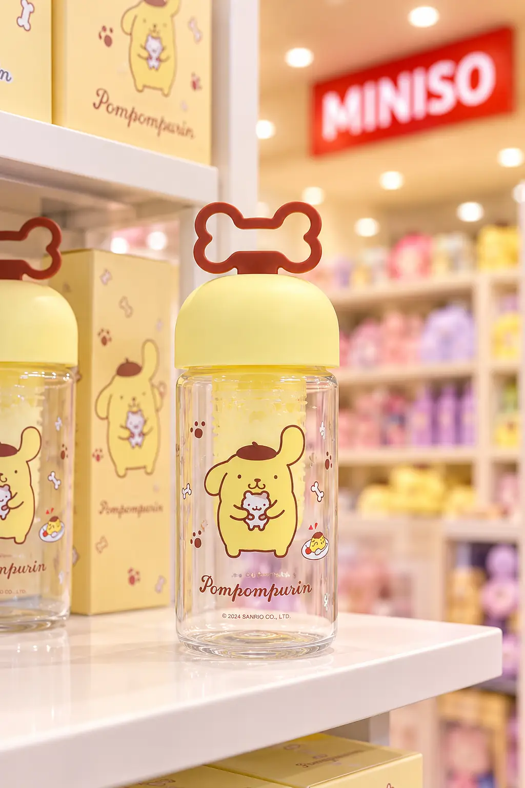 Sanrio Lisanslı Pompompurin Süzgeçli Borosilikat Cam Şişe – Bitki Çayı Demleme Matarası