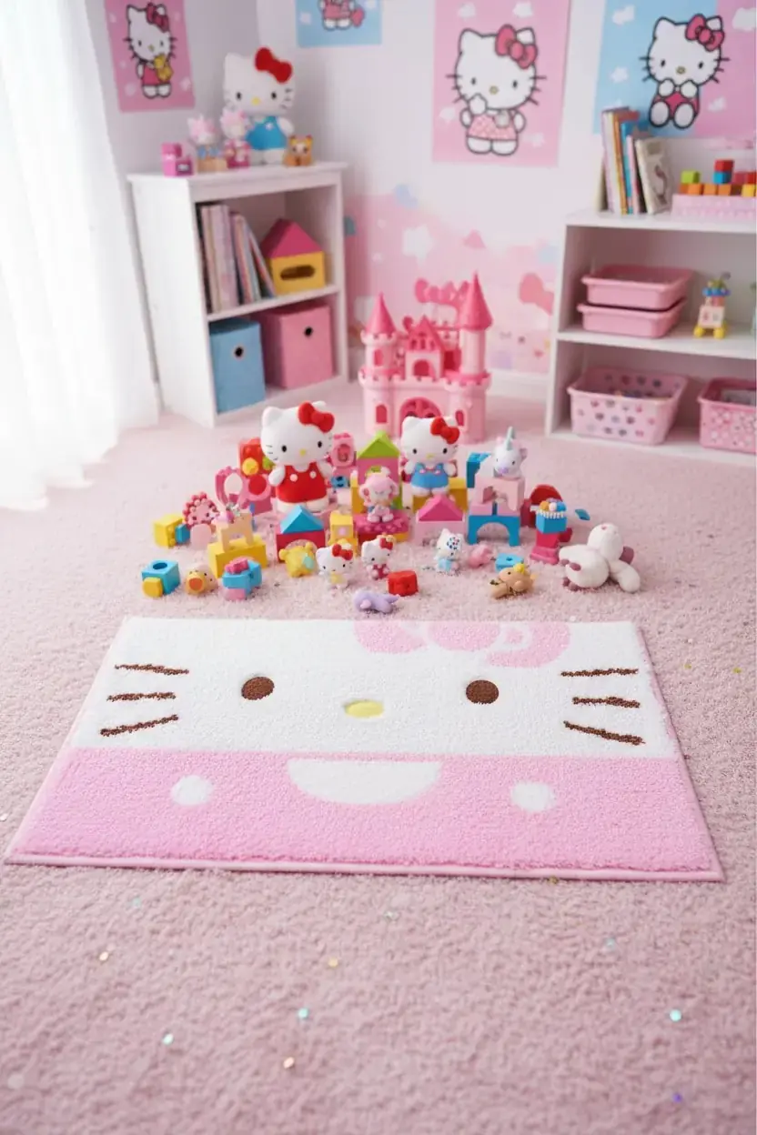 Hello Kitty Lisanslı Yer Matı (Pembe) – Kaymaz Tabanlı Yumuşak Çocuk Odası Paspası