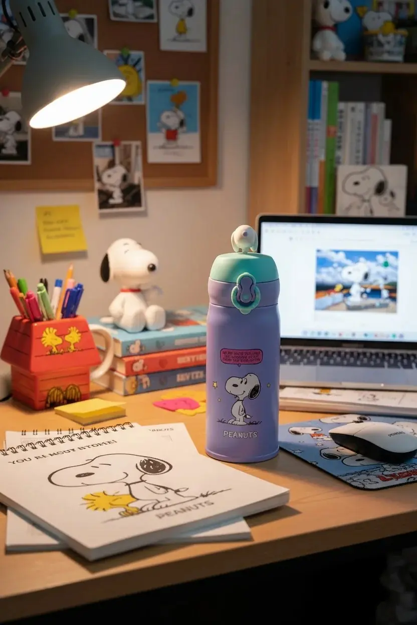 Snoopy Lisanslı Vintage Serisi Dekorasyonlu Termos 320 Ml – Paslanmaz Çelik Sızdırmaz 20,5 Cm