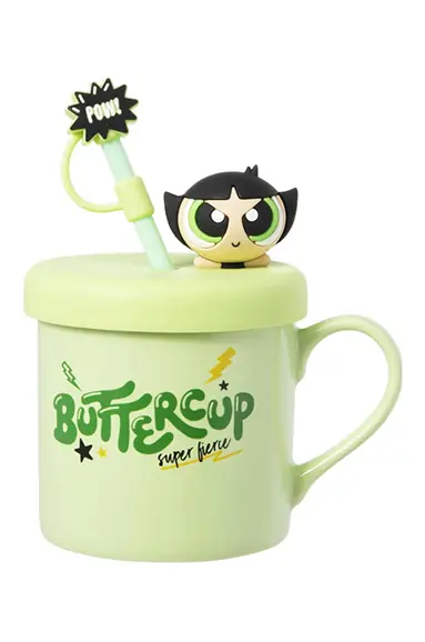 Powerpuff Girls Lisanslı Buttercup Süslemeli ve Pipetli Seramik Kupa 450 ML