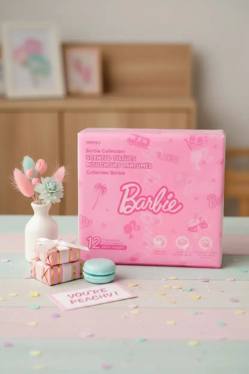 Barbie Lisanslı Kokulu Kağıt Mendil 12'li Paket – 4 Katlı Dayanıklı Yumuşak Doku 20 Cm