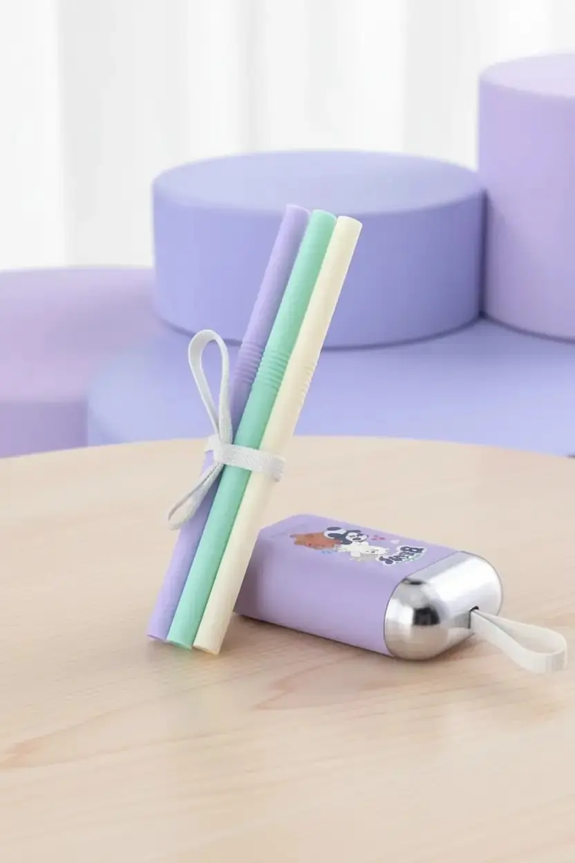 We Baby Bears Lisanslı Kutulu Silikon Pipet – Çevre Dostu ve Katlanabilir 22,5 Cm