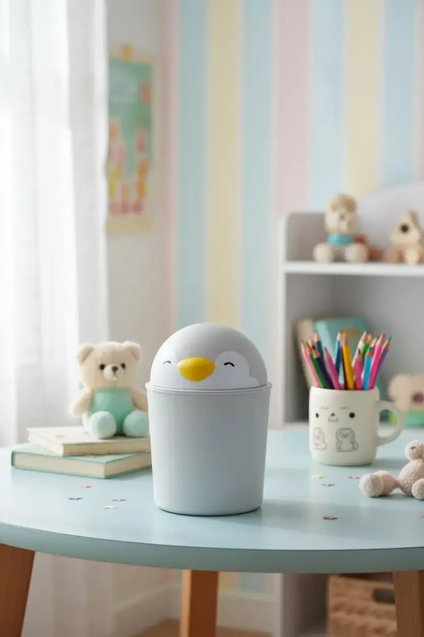 Miniso Lisanslı Mini Family Serisi Masaüstü Çöp Kovası Pen Pen – Mini Çöp Kovası