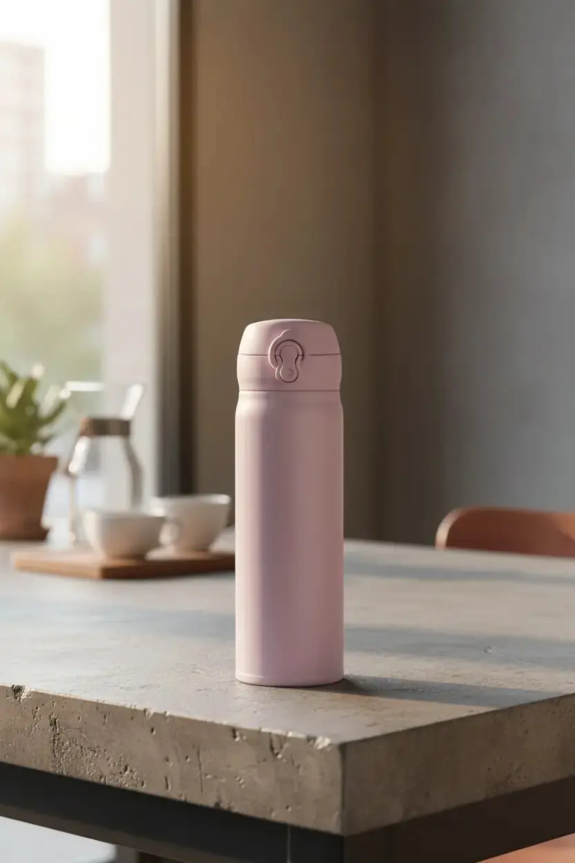 Miniso Lisanslı Klasik Serisi Flip Top Yalıtımlı Termos – 450 Ml – Çift Katmanlı Çelik – Pembe