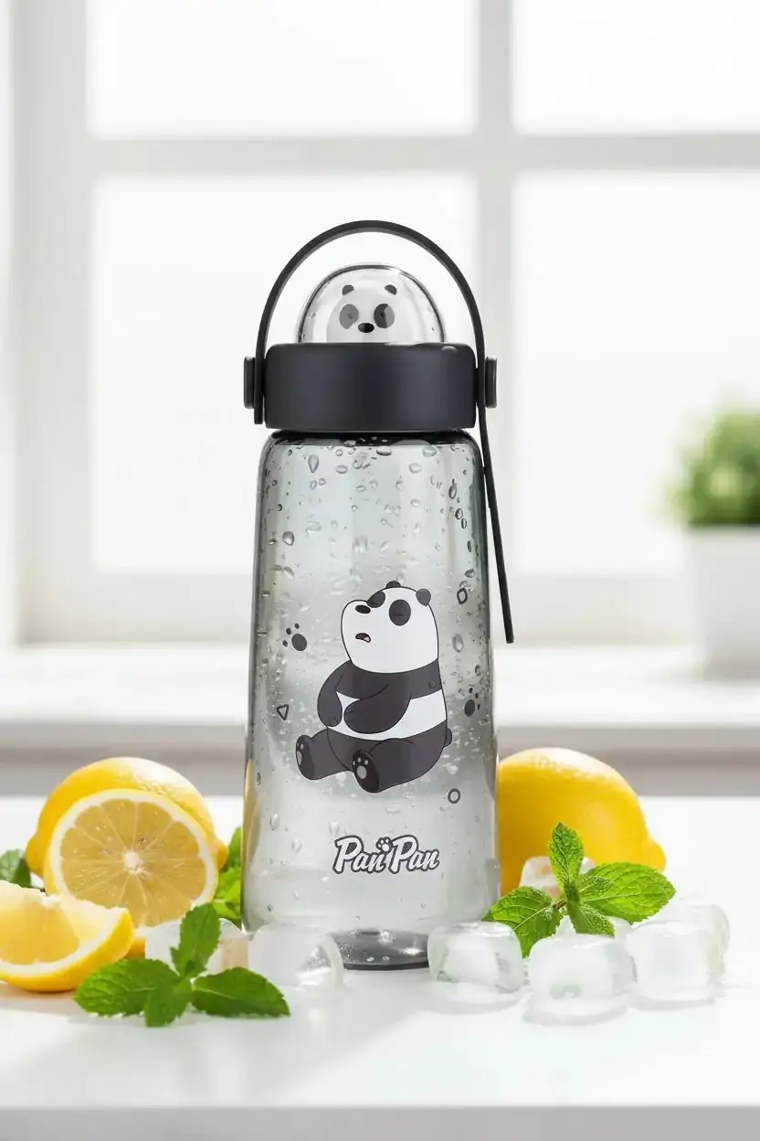We Bare Bears Lisanslı Panda Su Şişesi – Sızdırmaz ve Dayanıklı Çocuk Matarası 600 ML
