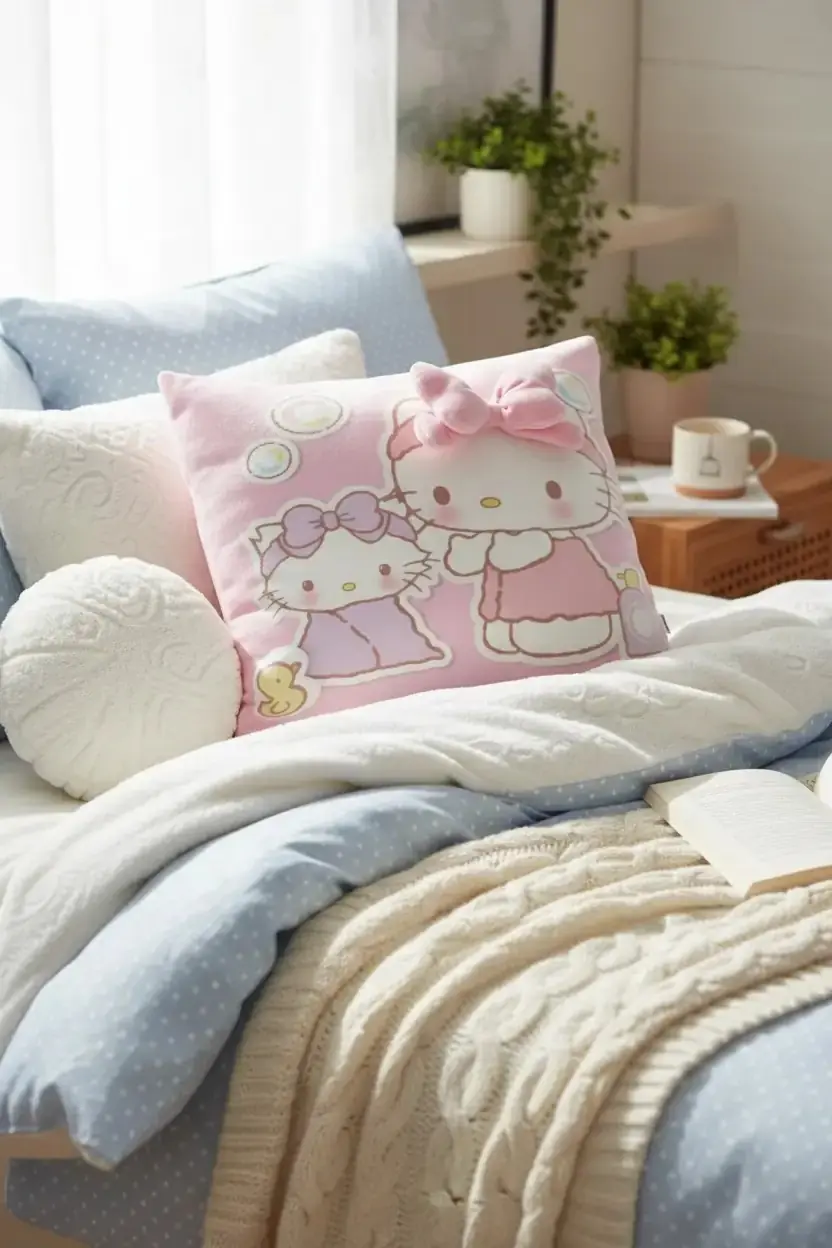 Sanrio Lisanslı Hello Kitty Kare Yastık 40 Cm – 3D Baskı Yumuşak Dekoratif