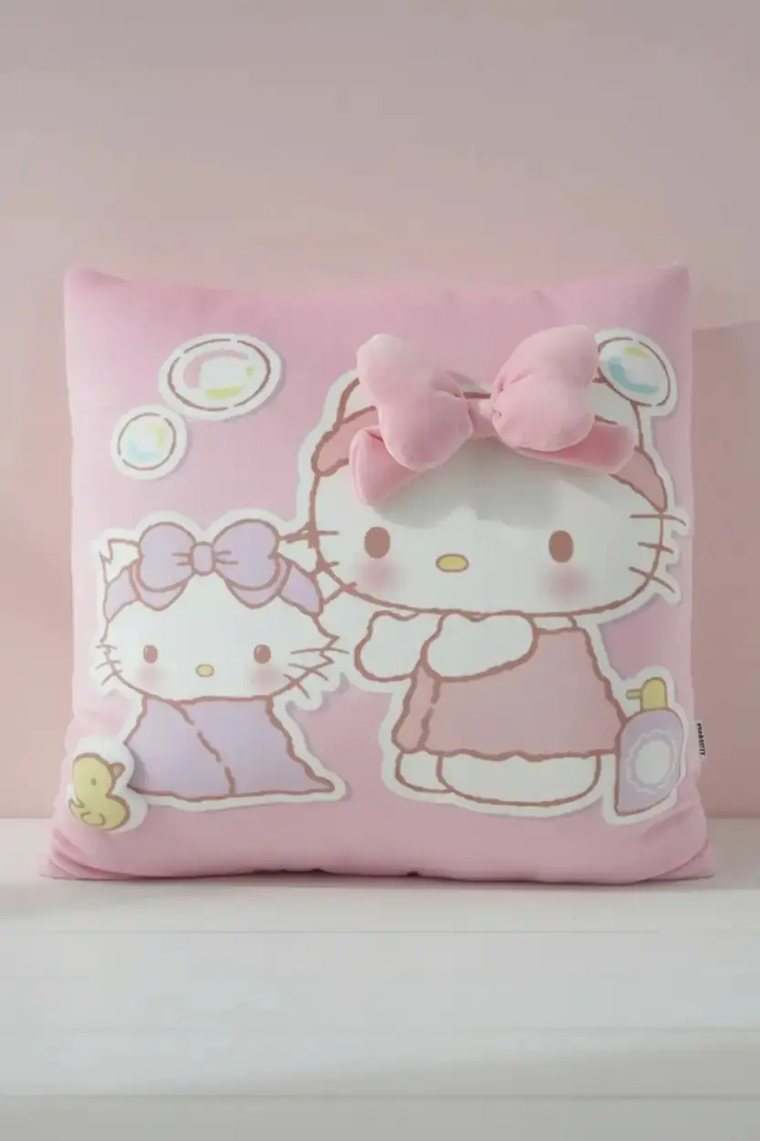 Sanrio Lisanslı Hello Kitty Kare Yastık 40 Cm – 3D Baskı Yumuşak Dekoratif