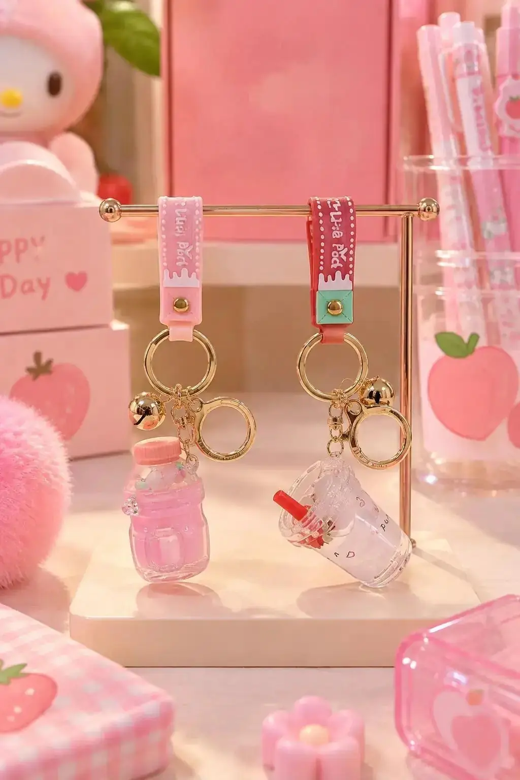 Miniso Lisanslı Litchi & Peach Serisi Meyve Figürlü Anahtarlık – Şeffaf Tasarımlı Çanta Aksesuarı 5,5 Cm