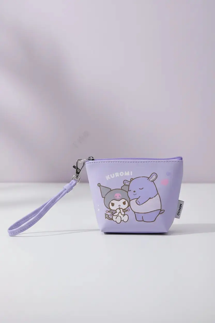 Sanrio Lisanslı Kuromi Beşgen Mini Bozuk Para Çantası – Askılı PVC Makyaj ve Aksesuar Çantası 13 Cm