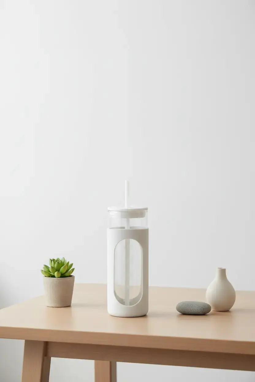Miniso Lisanslı Silikon Kılıflı Pipetli Borosilikat Cam Şişe - Beyaz (475 ml)