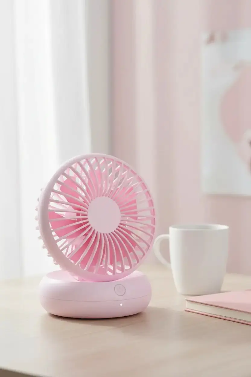 Miniso Lisanslı Soğutmalı Taşınabilir Masaüstü Fan Pembe – Ayarlanabilir Hız Ayarlı Şık Tasarım 14 Cm