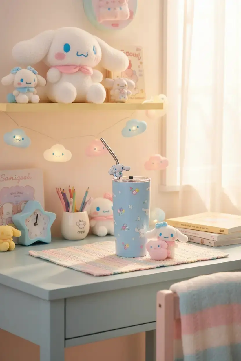 Sanrio Lisanslı Cinnamoroll Pipetli Çelik Matara – 304 Paslanmaz Çelik Sızdırmaz Matara 580 ml