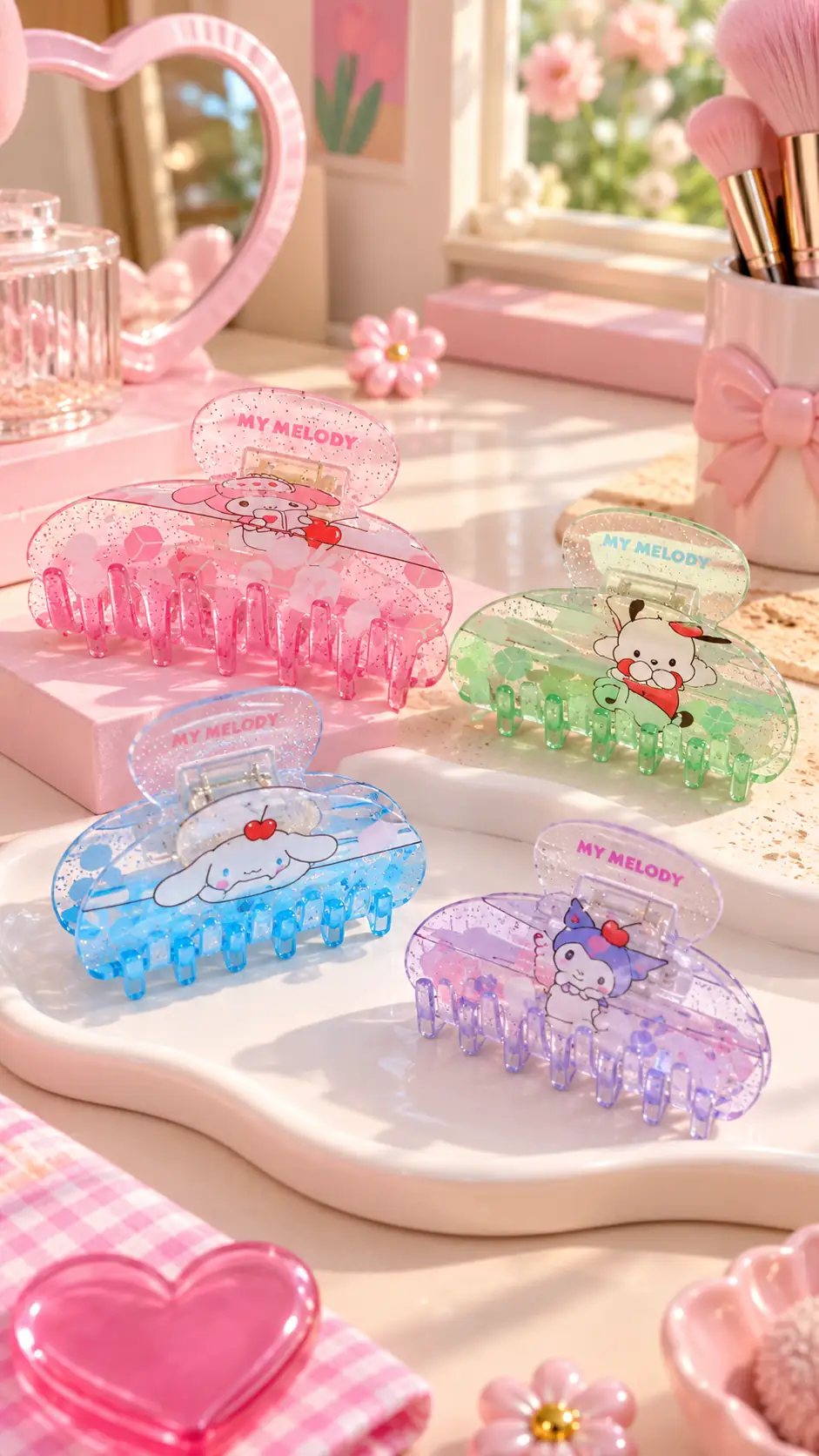 Sanrio Lisanslı Cinnamoroll Renkli Kıska Toka – Işıltılı ve Dayanıklı Akrilik Saç Aksesuarı