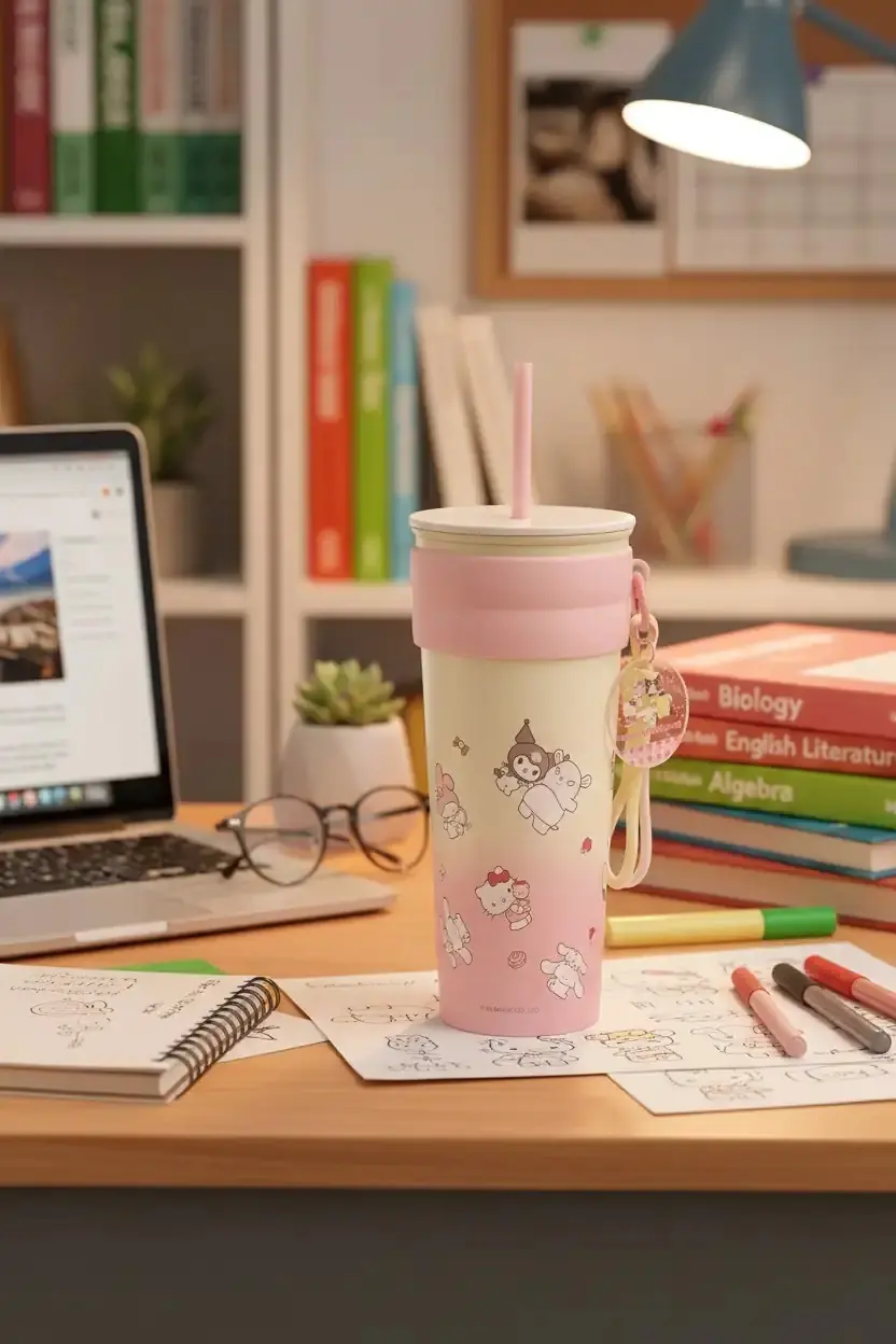 Sanrio Lisanslı Askılı ve Pipetli 304 Kalite Paslanmaz Çelik Matara – Sızdırmaz Kapaklı ve Kolay Taşınabilir Çocuk Okul Matarası 800 ML