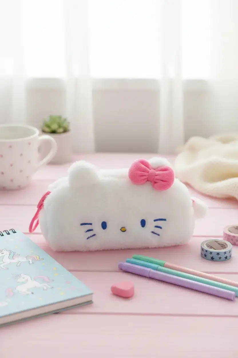 Sanrio Lisanslı Hello Kitty 22 Cm Peluş Kalemlik – Büyük Fermuarlı Tasarım