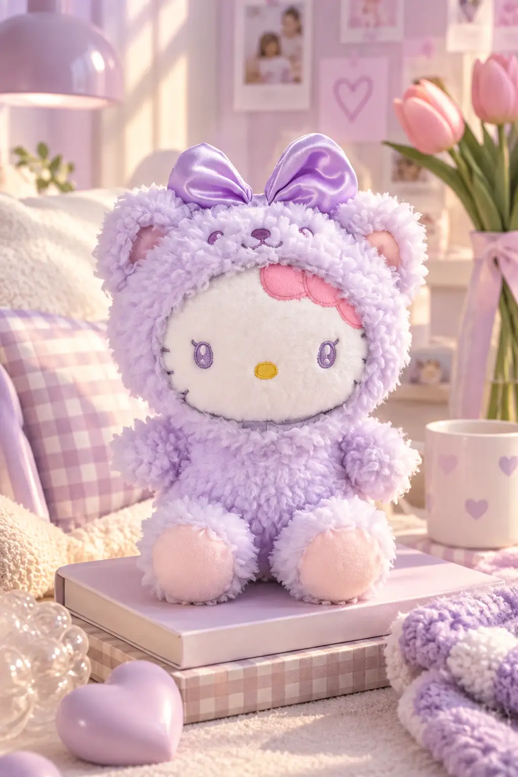 Hello Kitty Lisanslı Oturan Peluş Oyuncak 25 cm – Mor, Yumuşak ve Koleksiyonluk