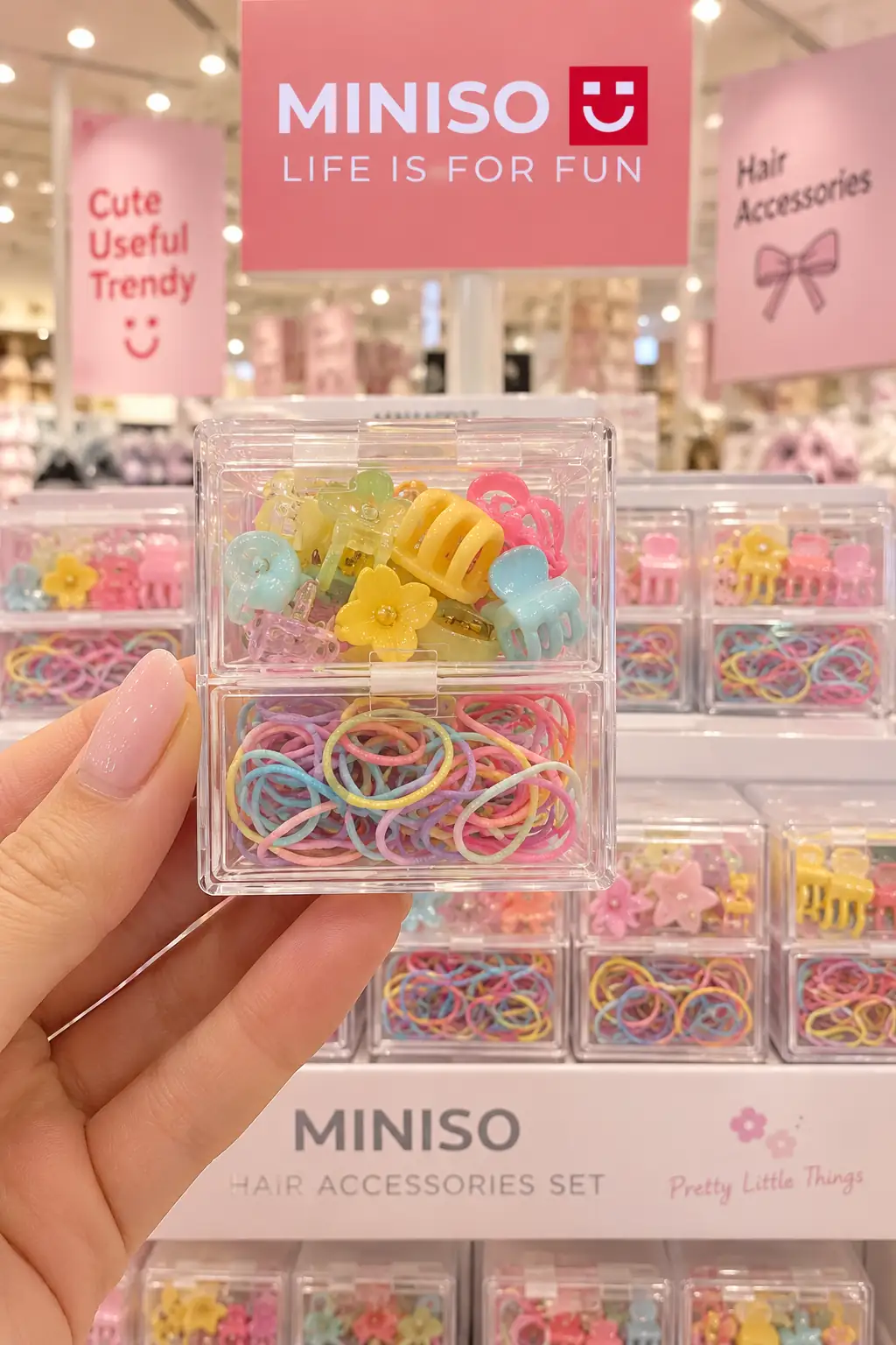 Miniso Lisanslı Saç Mandalı Ve Lastik Seti Çift Katmanlı – Düzenli Pratik Saç Aksesuar Seti