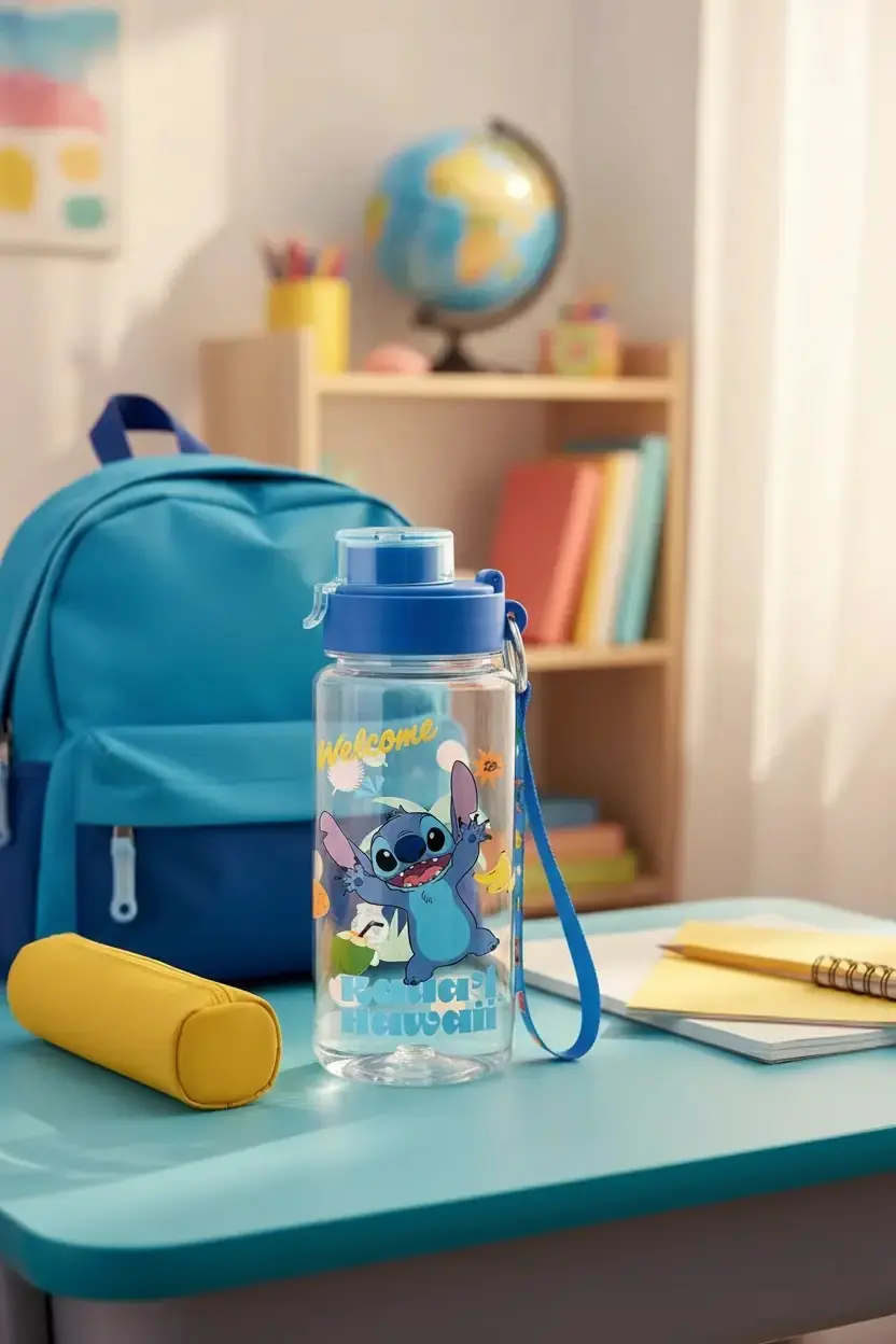 Disney Lisanslı Lilo & Stitch Renkli Yaz Askılı Plastik Matara 19,5 Cm – Eğlenceli Tasarım