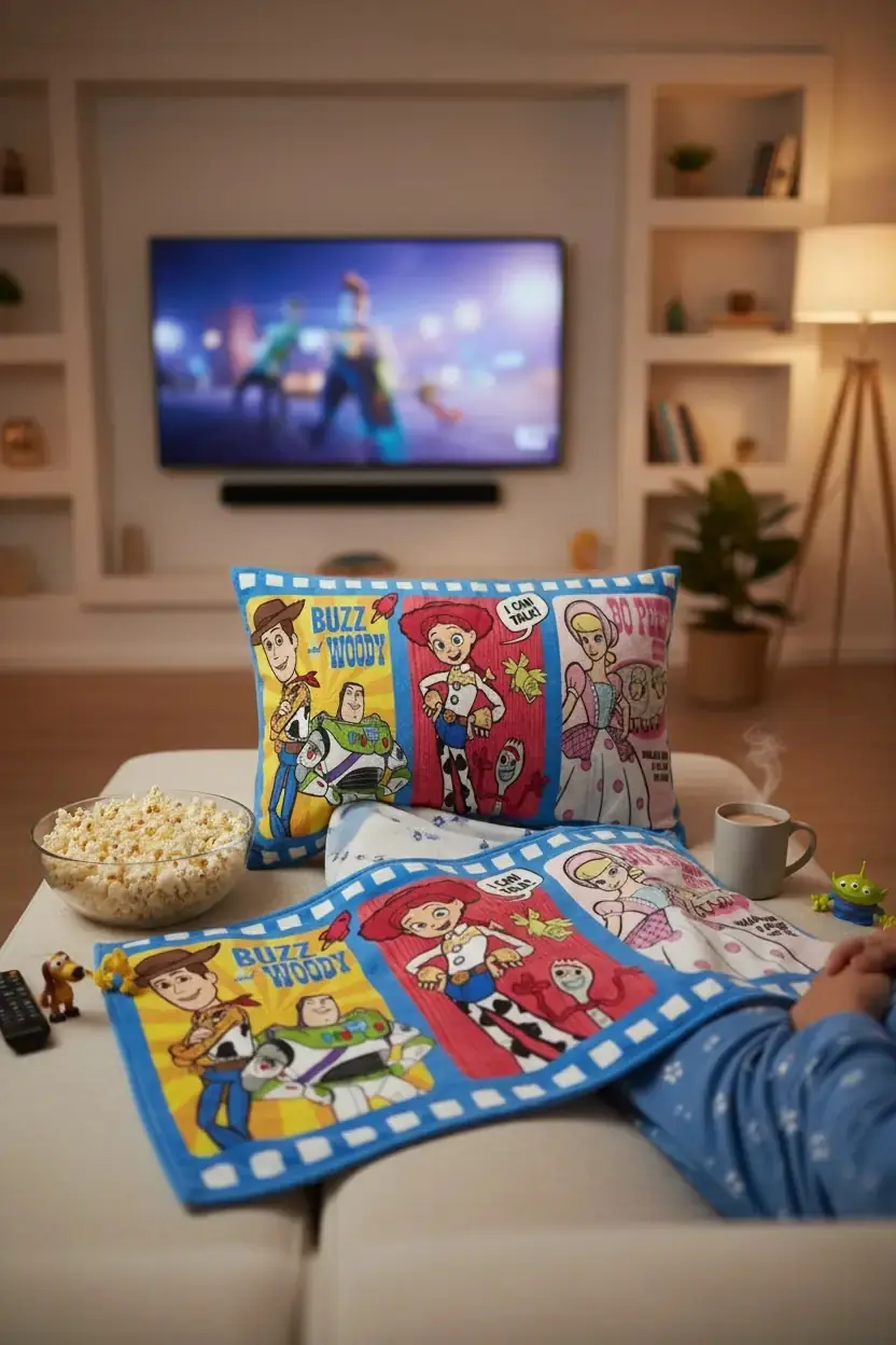 Disney Pixar Lisanslı Çift Taraflı Yastık-Battaniye Mavi 140 x 100 Cm – 2'si 1 Arada Konfor