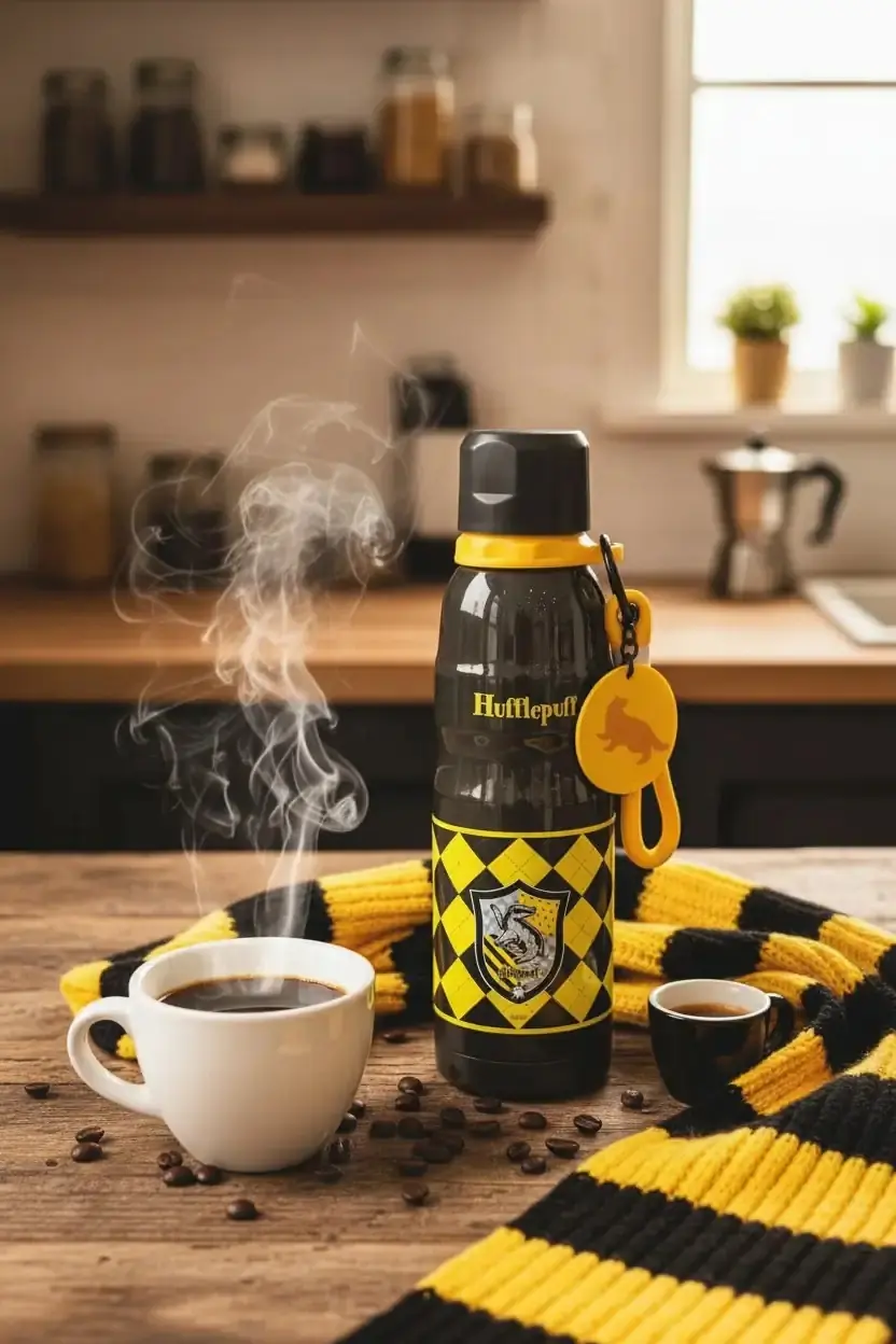Harry Potter Lisanslı Hufflepuff Charmlı Termos – 304 Paslanmaz Çelik Sızdırmaz Su Termosu 600 ML