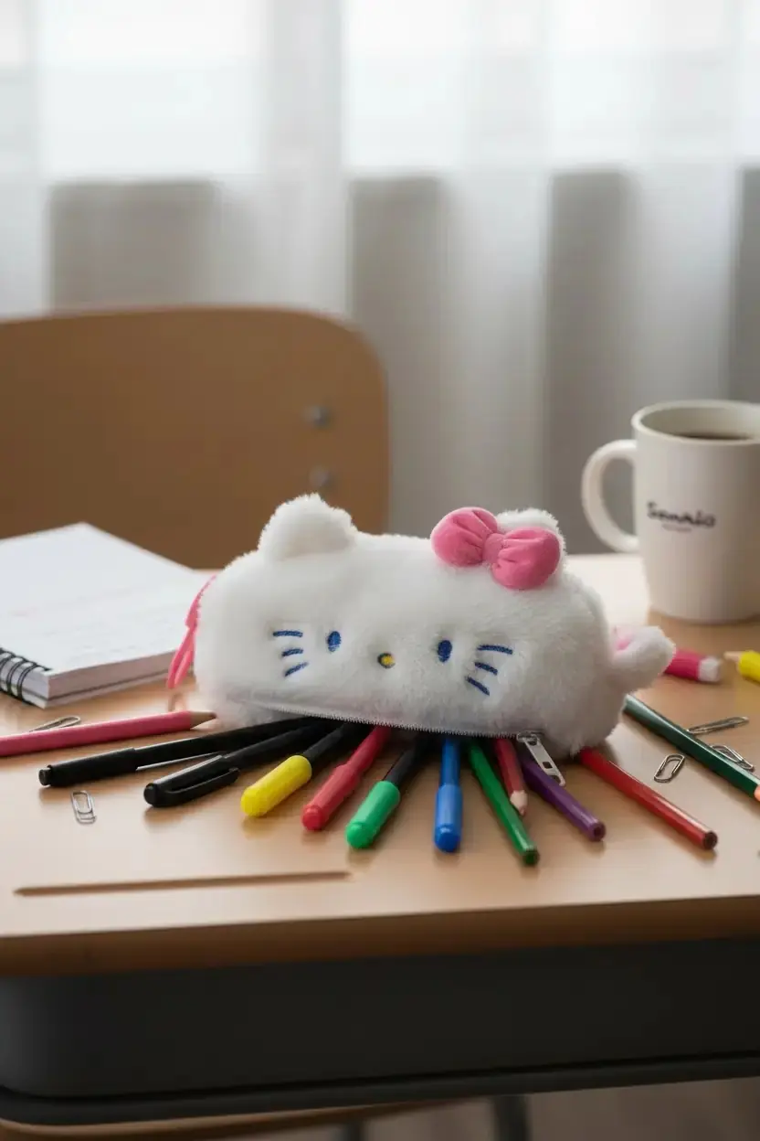 Sanrio Lisanslı Hello Kitty 22 Cm Peluş Kalemlik – Büyük Fermuarlı Tasarım