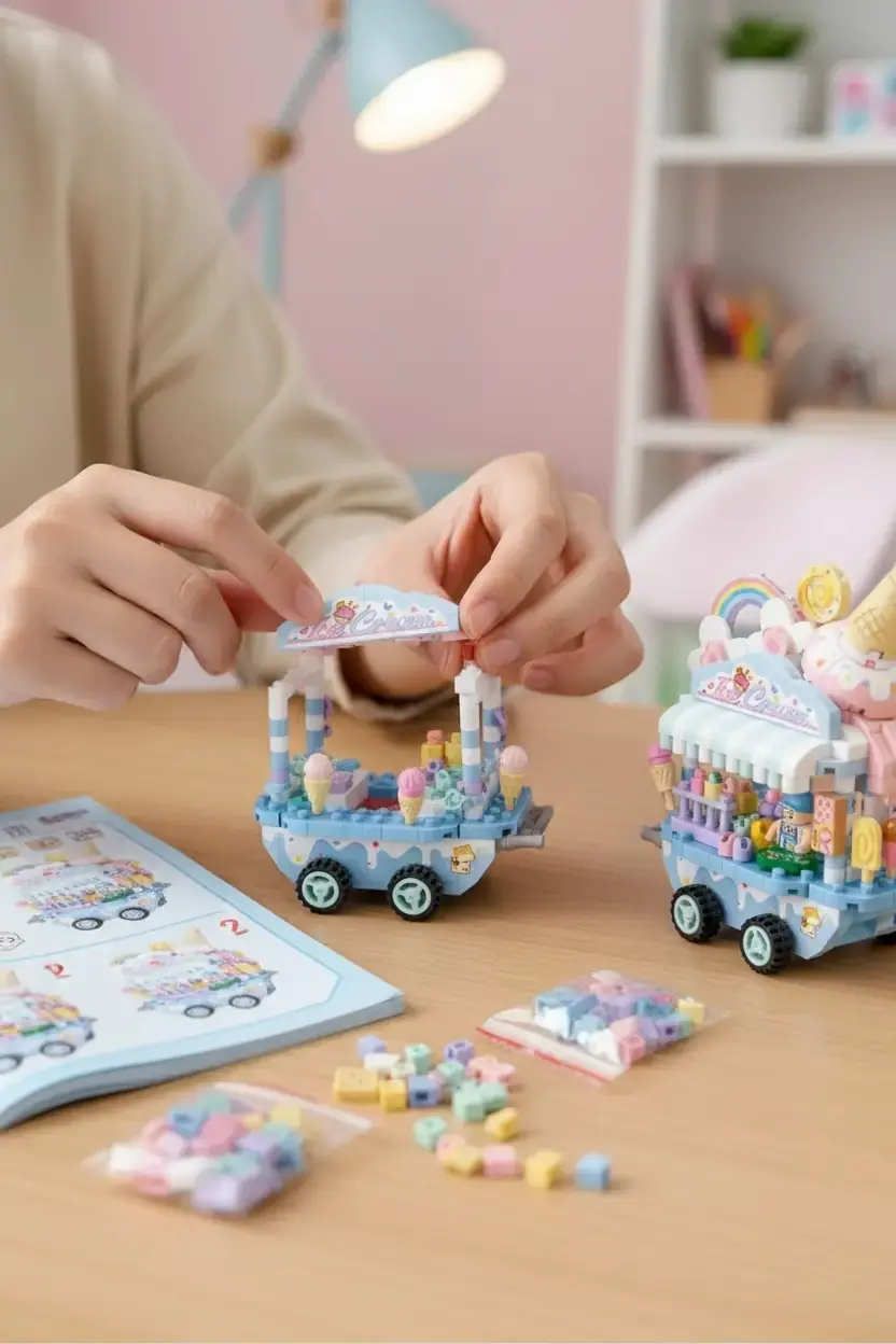 Miniso Lisanslı Seyyar Araba Serisi Dondurmacı Oyun Bloğu – Eğitici Minyatür Seti 19,5 Cm