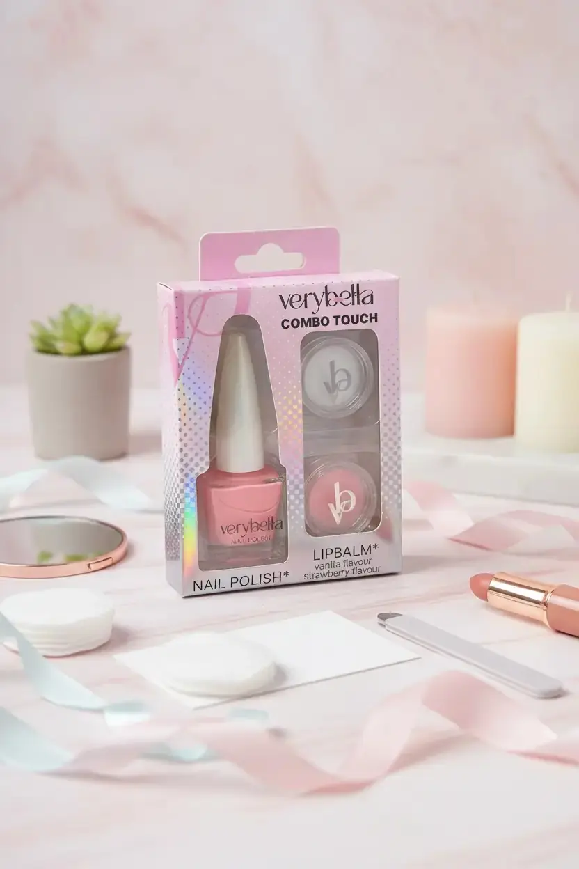 Verybella Oje & Lipbalm Bakım Seti – Renkli Tırnaklar & Nemlendirici Dudaklar