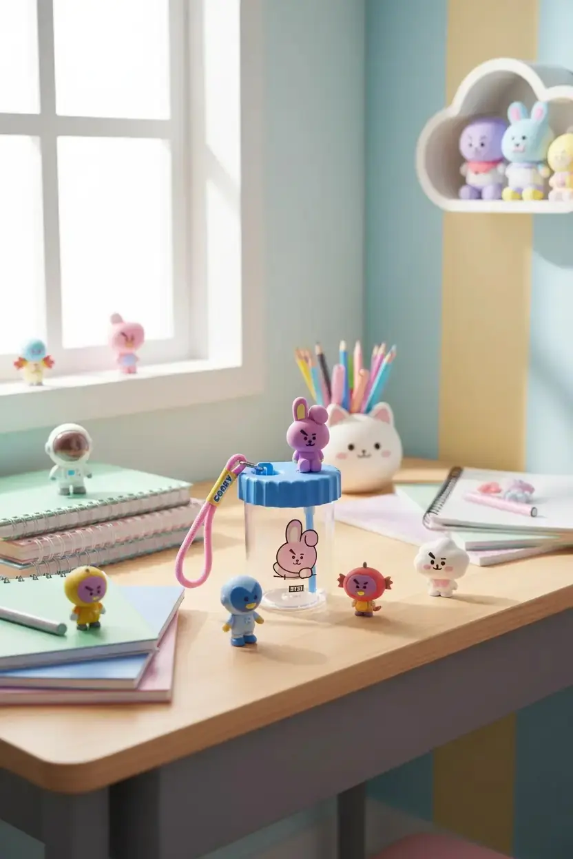 BT21 Lisanslı Cooky Süslemeli ve Askılı Plastik Pipetli Şişe 520 ML 18,8 Cm