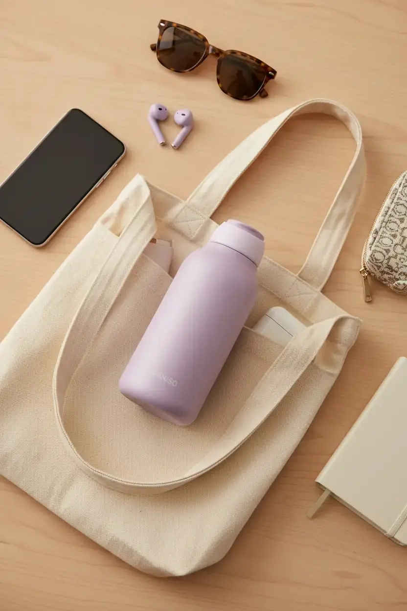 Miniso Lisanslı Minimalist Isı Yalıtımlı Şişe 500 mL – Gri Mor