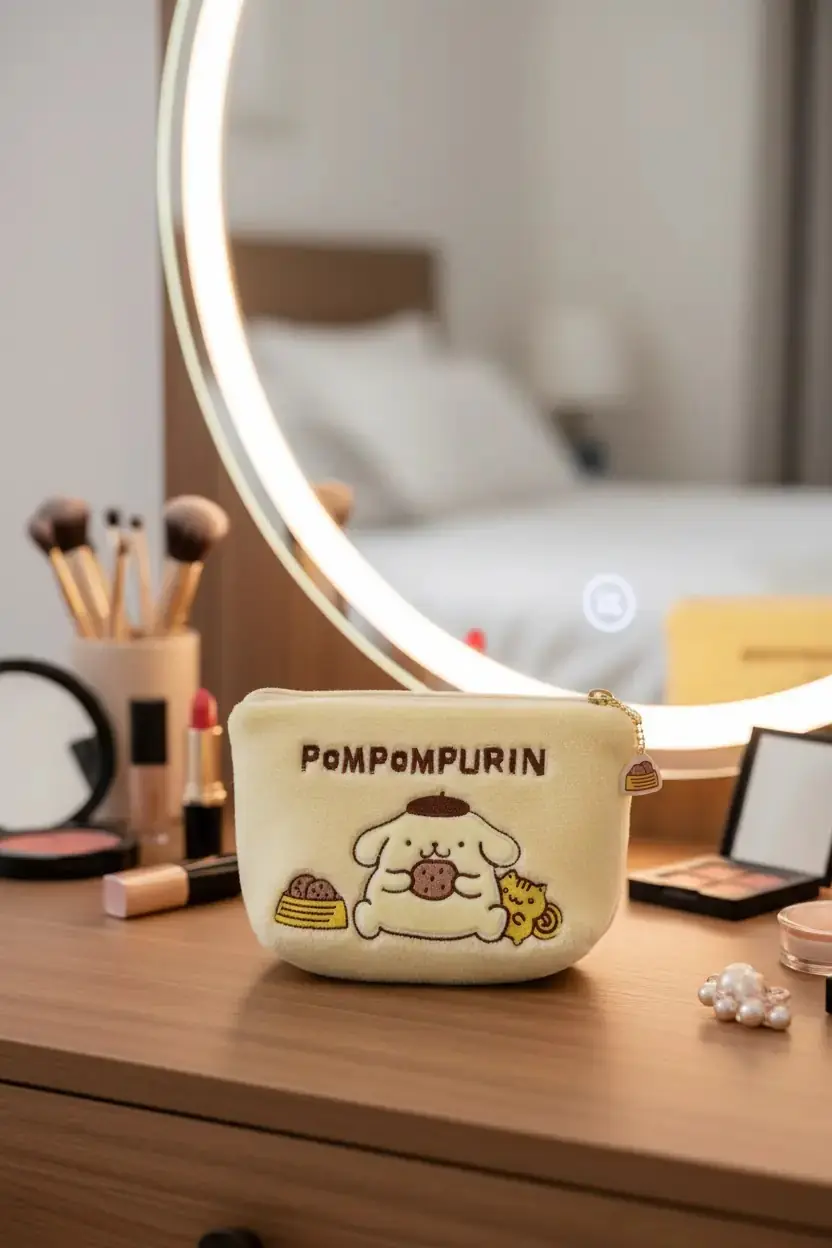 Sanrio Lisanslı Pompompurin Kozmetik Çantası Yumuşak Peluş Doku Sarı 23 Cm