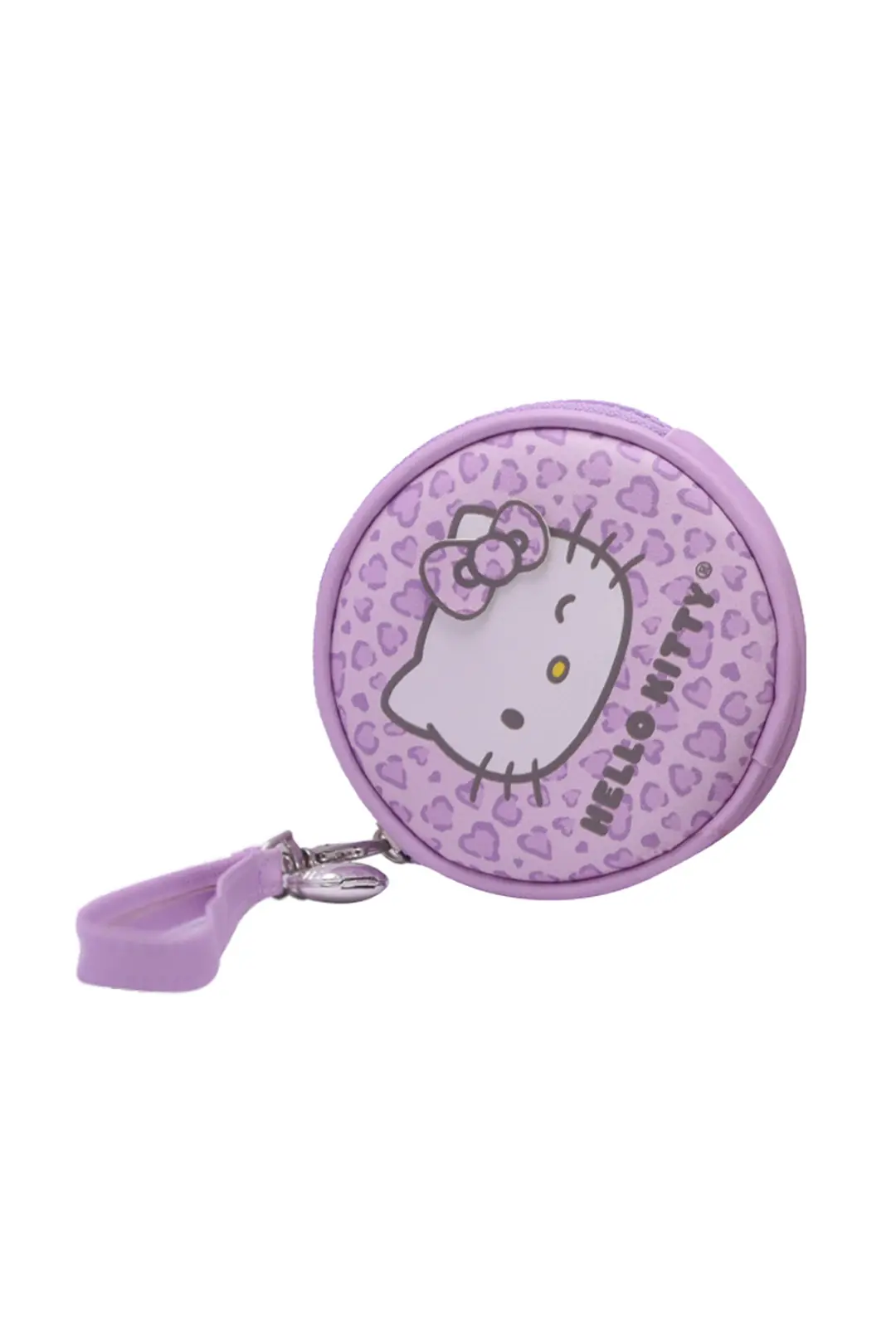 Hello Kitty Leopar Desenli Yuvarlak Bozuk Para Cüzdanı - Mor