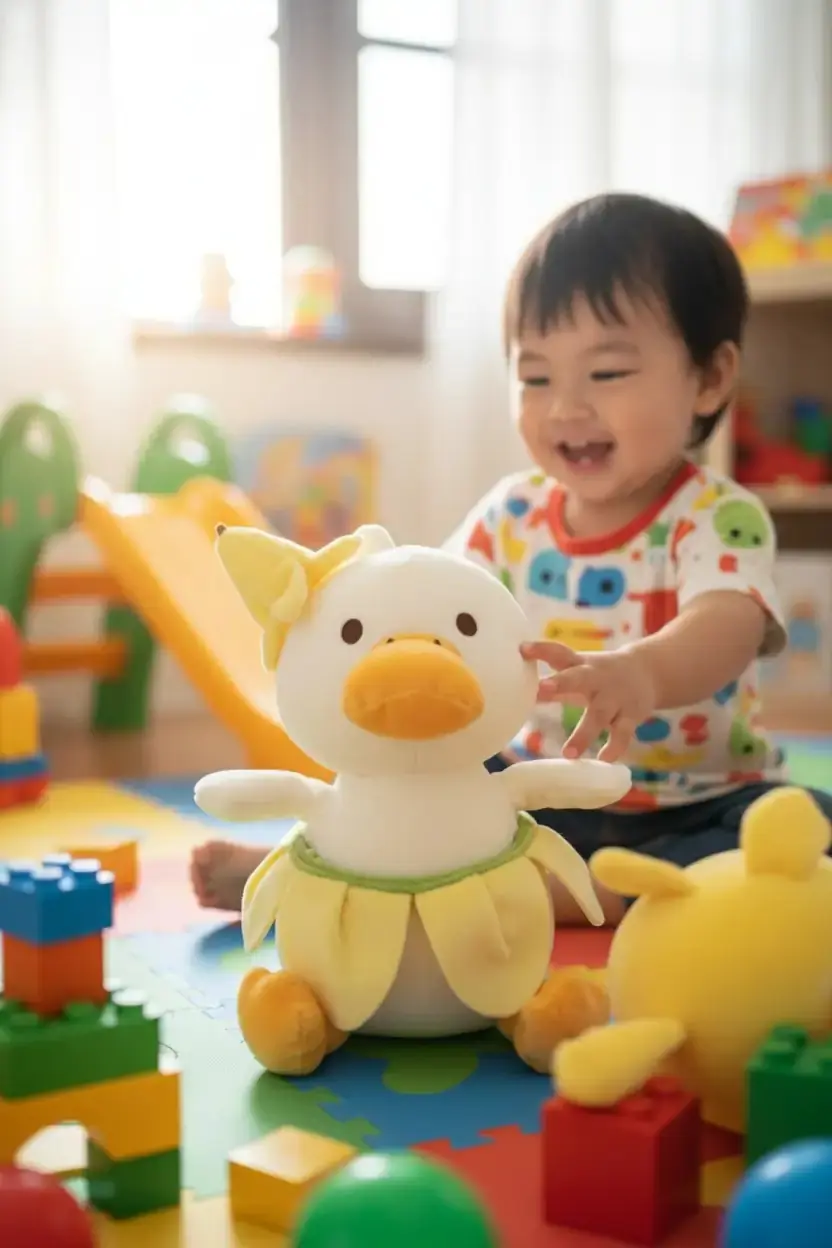Miniso Lisanslı Plaj Serisi Muz Temalı Dalgıç Ördek Peluş – 28 cm