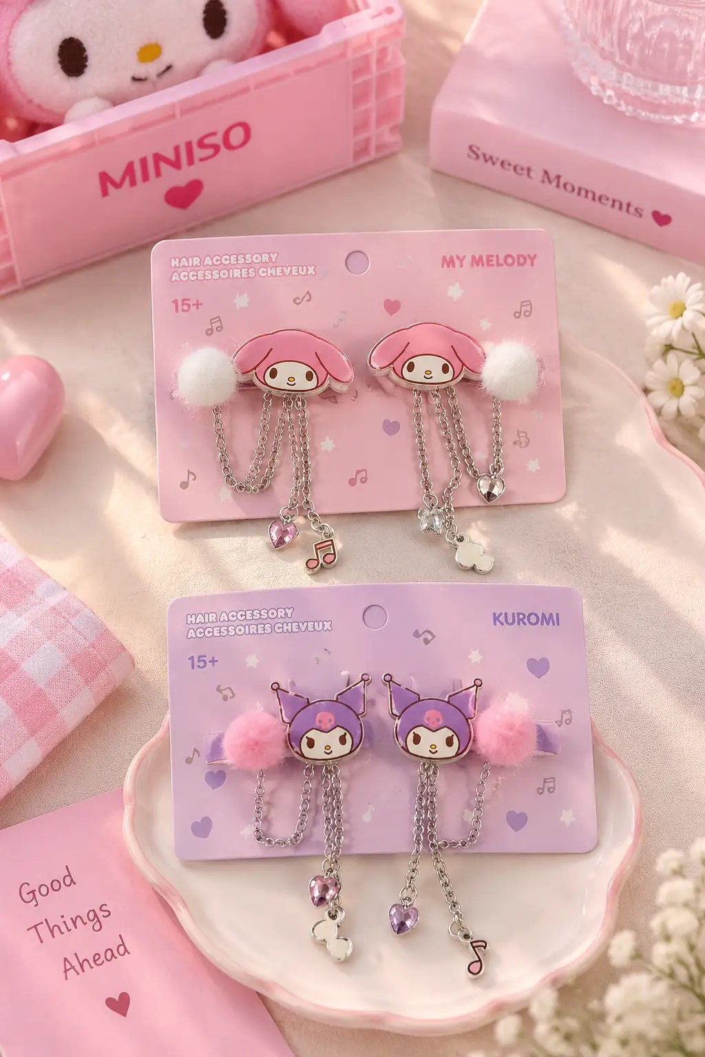 Hello Kitty Lisanslı Zincir Saç Tokası (2 Adet) – Sallantılı & Modern Tasarım