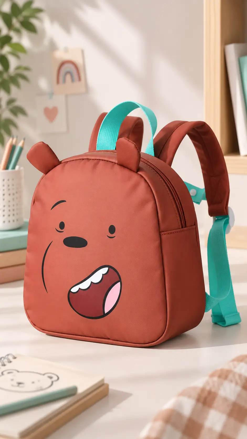 We Bare Bears Lisanslı Boz Ayı Mini Sırt Çantası – Su Geçirmez ve Hafif Günlük Çanta 24 Cm