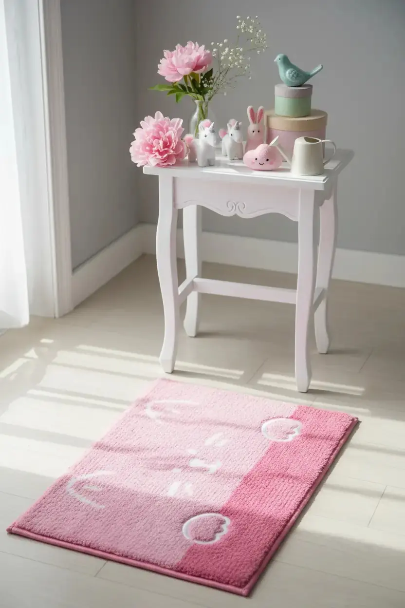 Miniso Lisanslı Hayvan Serisi Tüylü Yer Paspası – Pembe 40x60 cm Banyo Oda Kaymaz Taban Halı