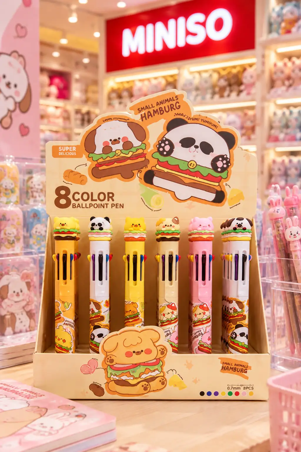 Miniso Lisanslı Sevimli Hamburger 8 Renkli Tükenmez Kalem – Çok Renkli PDQ