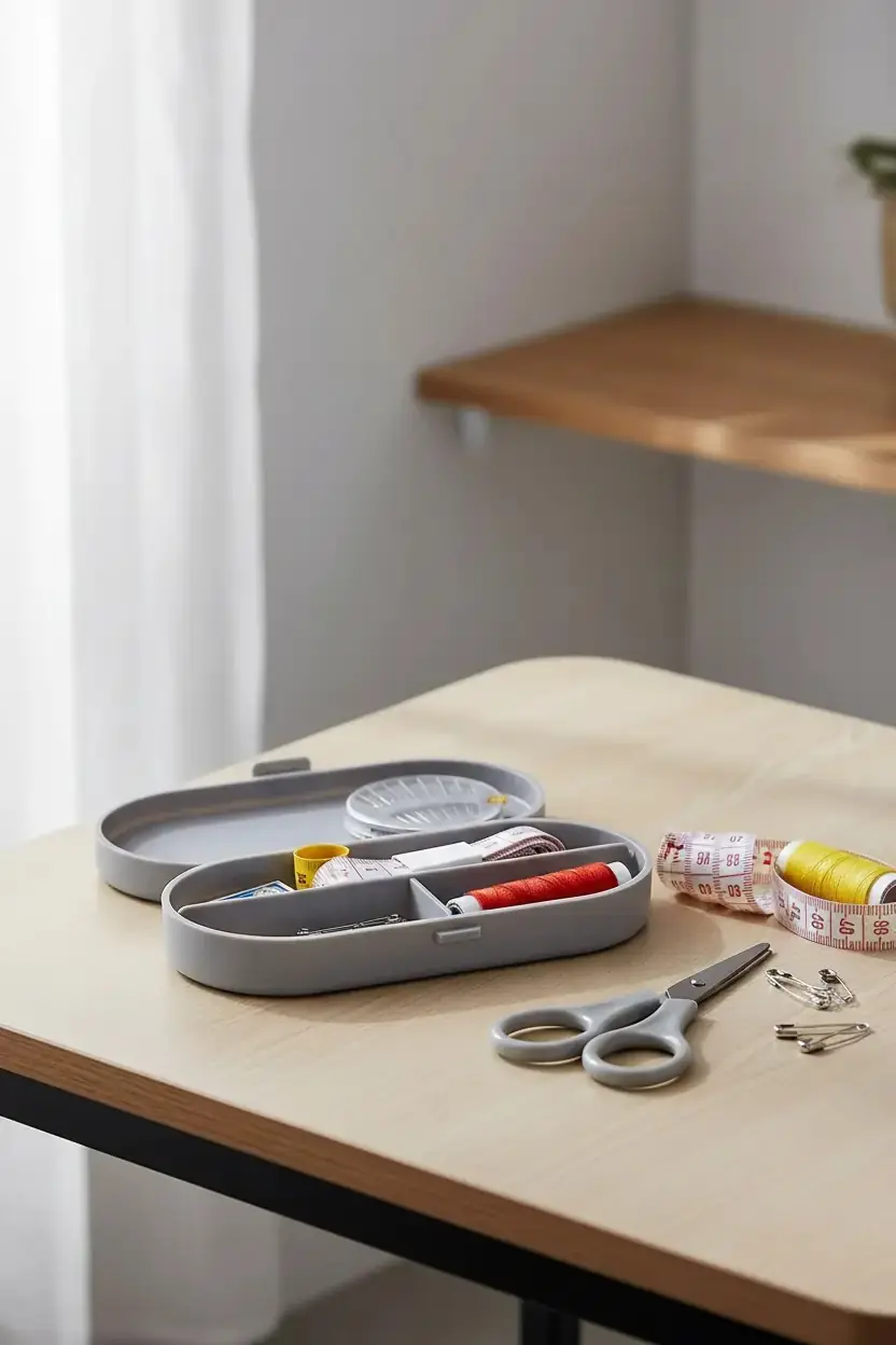 Miniso Lisanslı Kutulu Dikiş Seti Gri 15 Cm – Pratik Seyahat ve Ev Tipi Tamir Kiti