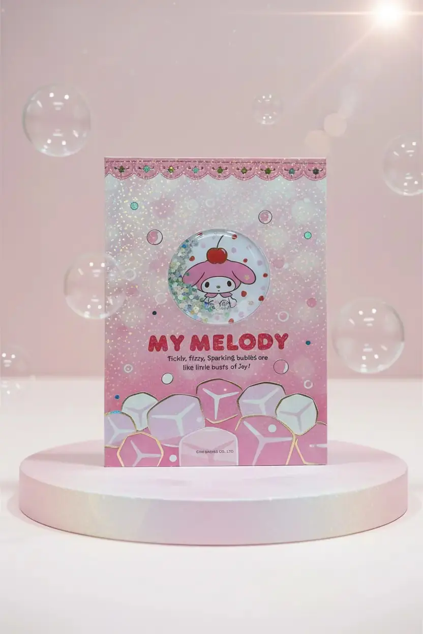 Sanrio Lisanslı My Melody Renkli Yaz Serisi Sert Kapak Kareli Sallantılı Not Defteri ve Sticker Seti – 80 Sayfa 17.4 Cm