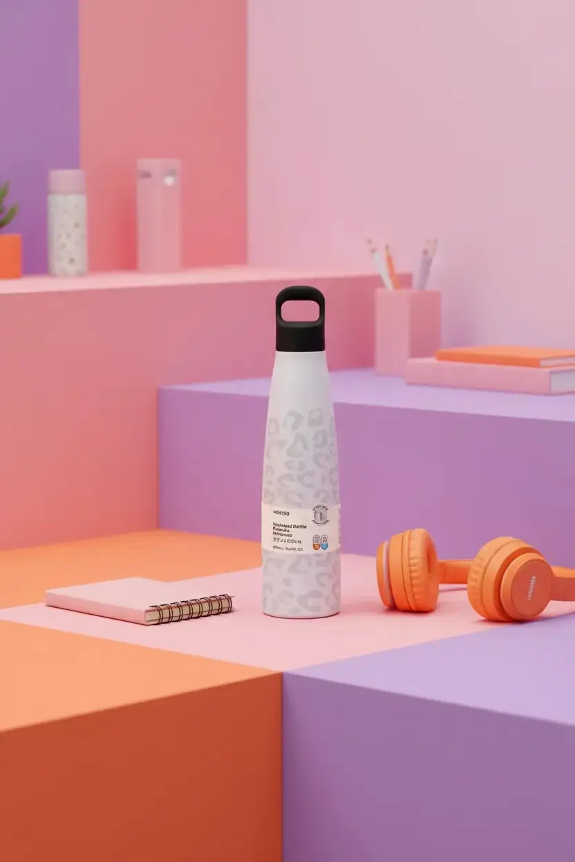 Miniso Lisanslı Renkli Seri Saplı Çift Cidarlı Termos Şişe 500 mL – Paslanmaz Çelik