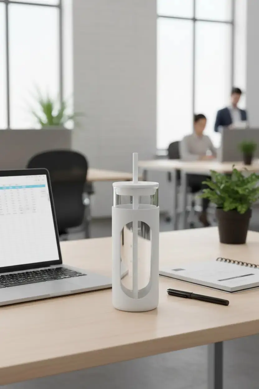Miniso Lisanslı Silikon Kılıflı Pipetli Borosilikat Cam Şişe - Beyaz (475 ml)