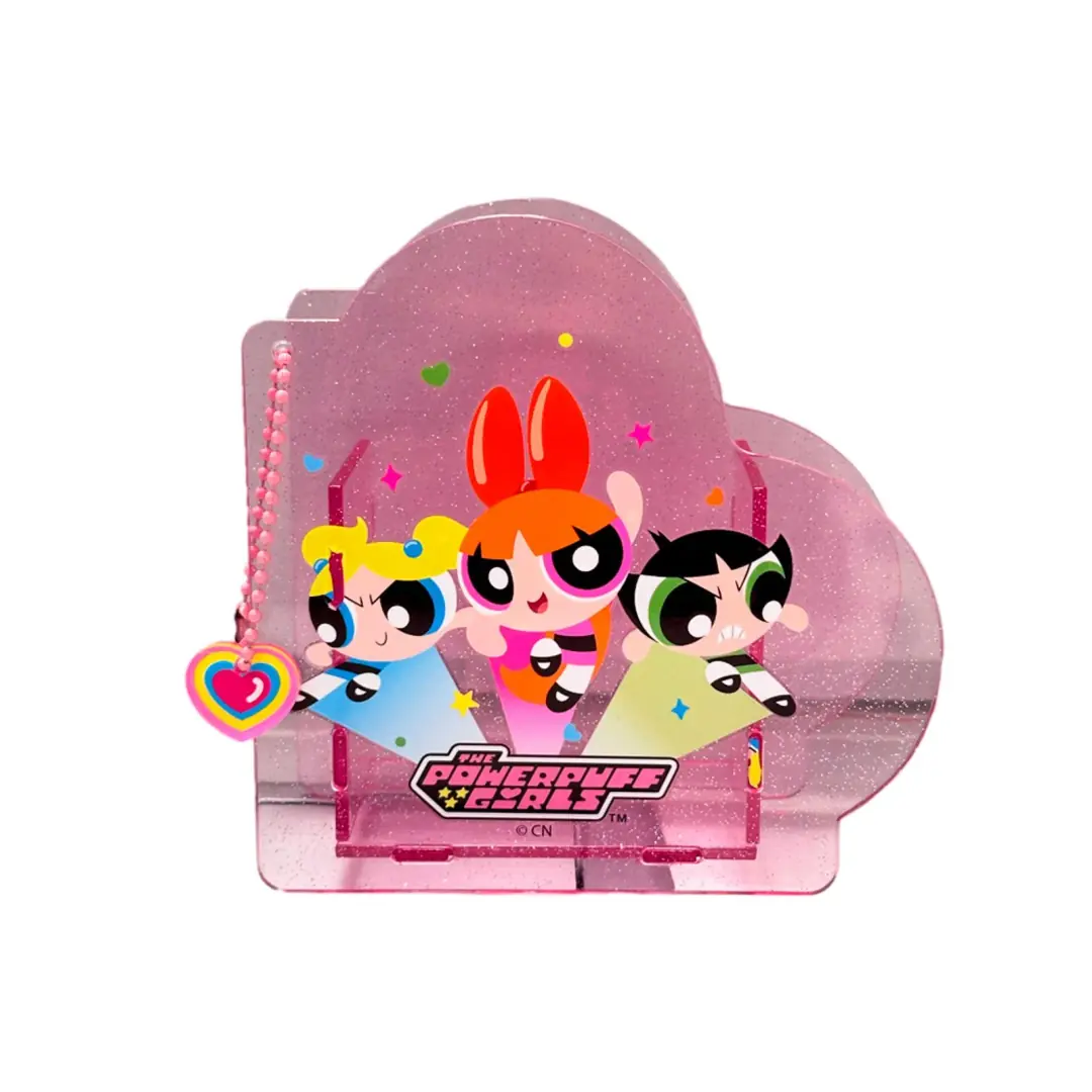 Powerpuff Girls Lisanslı Kalpli Kalemlik Şeffaf Pembe Masaüstü Organizer 12 Cm