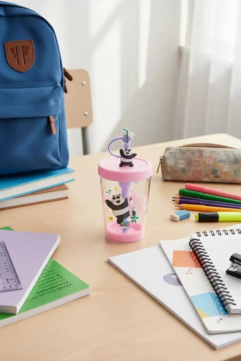 We Bare Bears Lisanslı Omuz Askılı Plastik Şişe 535ML - Panda Tasarımlı Neşeli İçecek Arkadaşı
