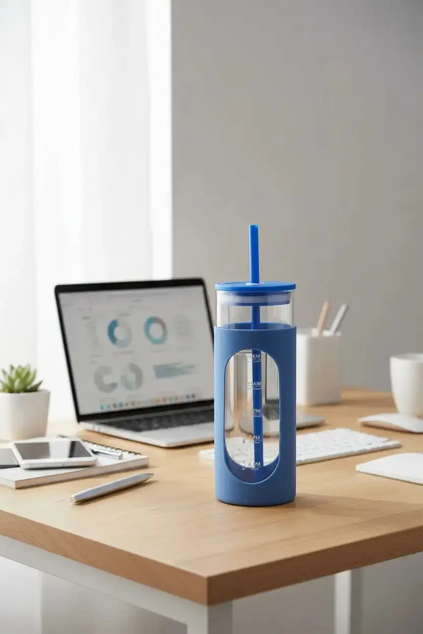 Miniso Lisanslı Silikon Kılıflı Pipetli Borosilikat Cam Şişe - Mavi (475 ml)