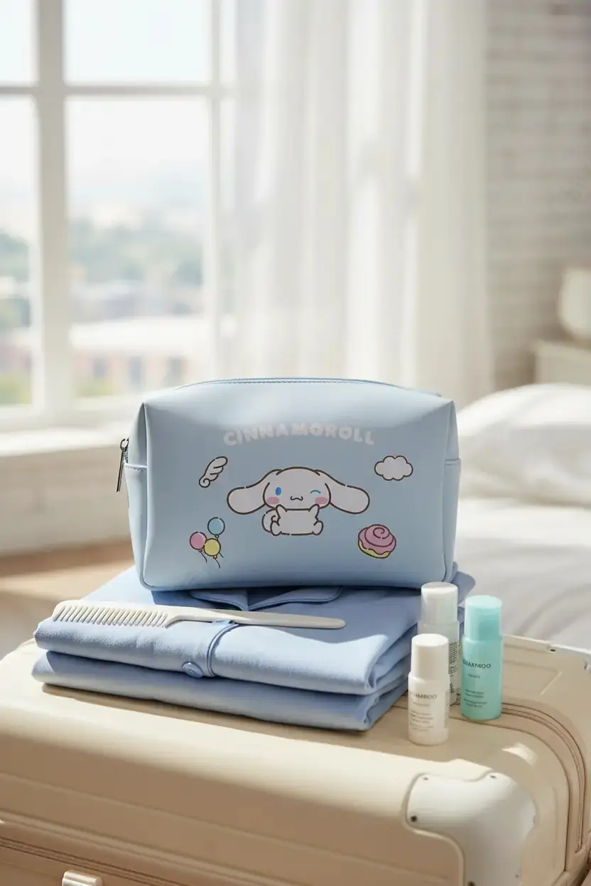 Cinnamoroll Lisanslı Büyük Kapasiteli Kozmetik Çantası 20 x 10 x 12 cm – Açık Mavi